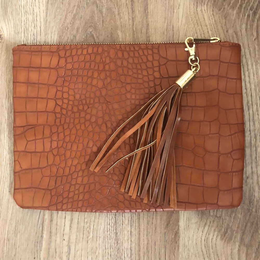 Brown faux Alligator Wristlet